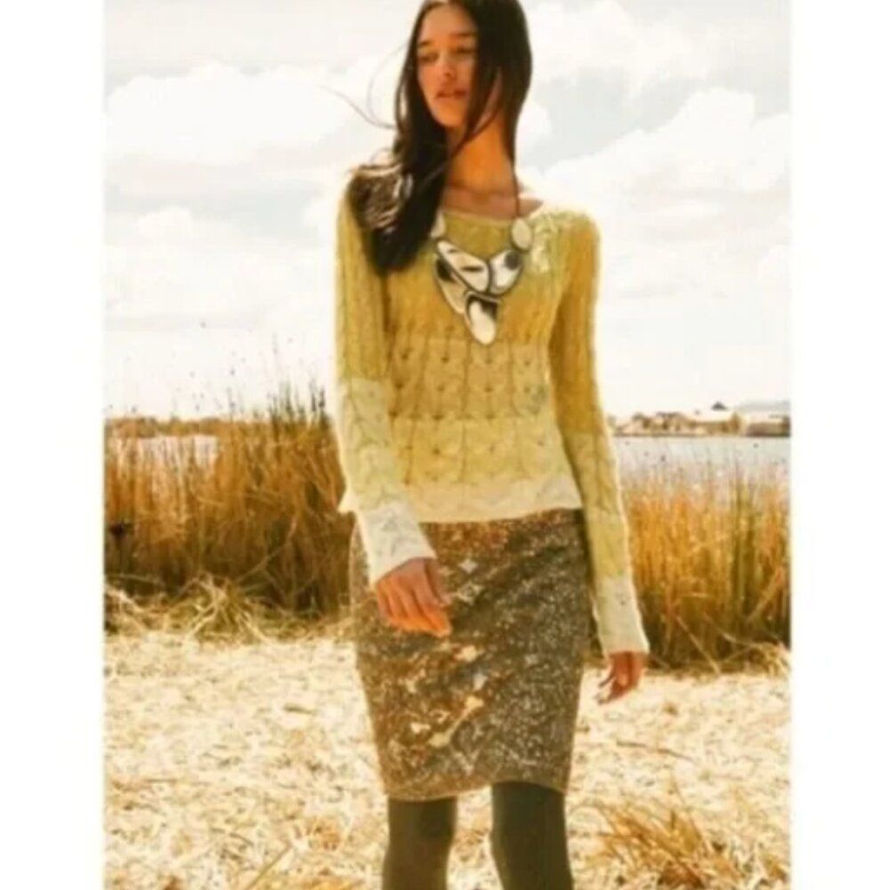 Anthropologie Sparrow Ombre Cable Knit Crewneck Sweater Size Small Yellow Green